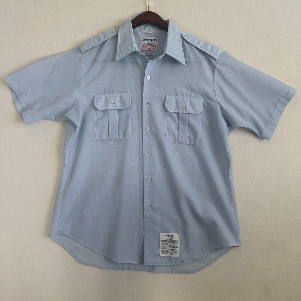 Propper International Shirt Mens Size 17 1/2 Blue Military Wool Blend Button Up